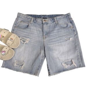 Mossimo Light Distressed High Rise Ripped Bermuda Jean Shorts SZ 12